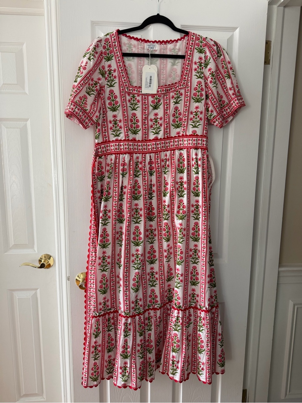 Pink Floral Midi Dress with Square Neckline by